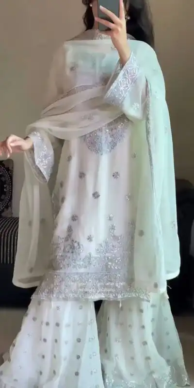 KD 1561 White Faux Georgette Salwar Suit Perfect for Wedding, Party, Holi, Haldi, Sangeet – . Best Price ₹2399. Delivery 4-6 Working Days. Shop now. | Jump Suits, Salwar suit, Casual Suits, Creative suits, Designer Suits, Palazzo Suits, Party Wear Suits, Patiala Suits, Straight Suits