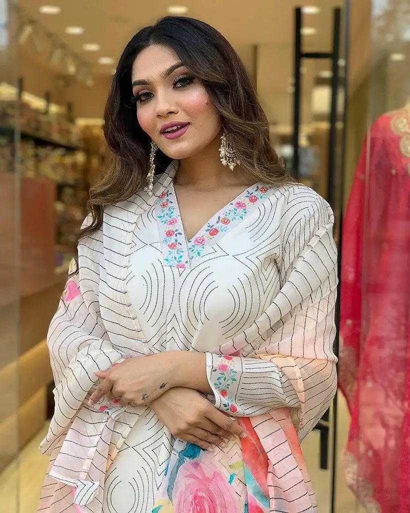 DC G21 White in Maslin Digital Print Salwar Suit . Wedding, Party, Festive, Events, Introductory Price ₹1699. Delivery 4-6 Working Days. Shop now. | Jump Suits, Salwar suit, Casual Suits, Creative suits, Designer Suits, Palazzo Suits, Party Wear Suits, Patiala Suits, Straight Suits