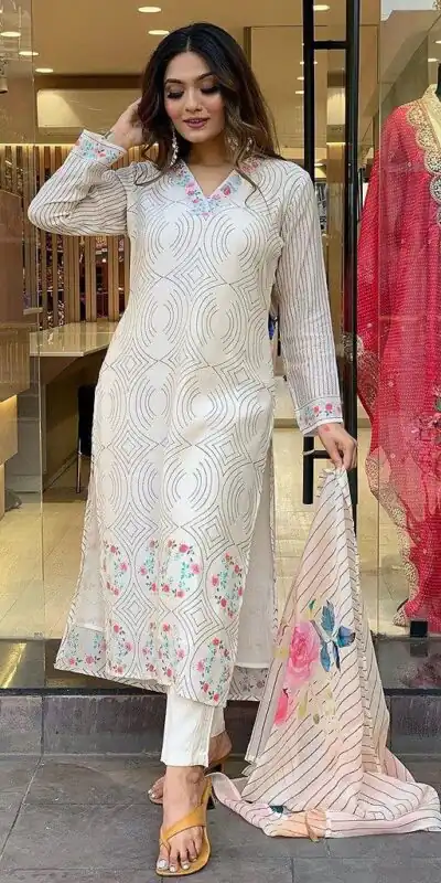 DC G21 White in Maslin Digital Print Salwar Suit . Wedding, Party, Festive, Events, Introductory Price ₹1699. Delivery 4-6 Working Days. Shop now. | Jump Suits, Salwar suit, Casual Suits, Creative suits, Designer Suits, Palazzo Suits, Party Wear Suits, Patiala Suits, Straight Suits