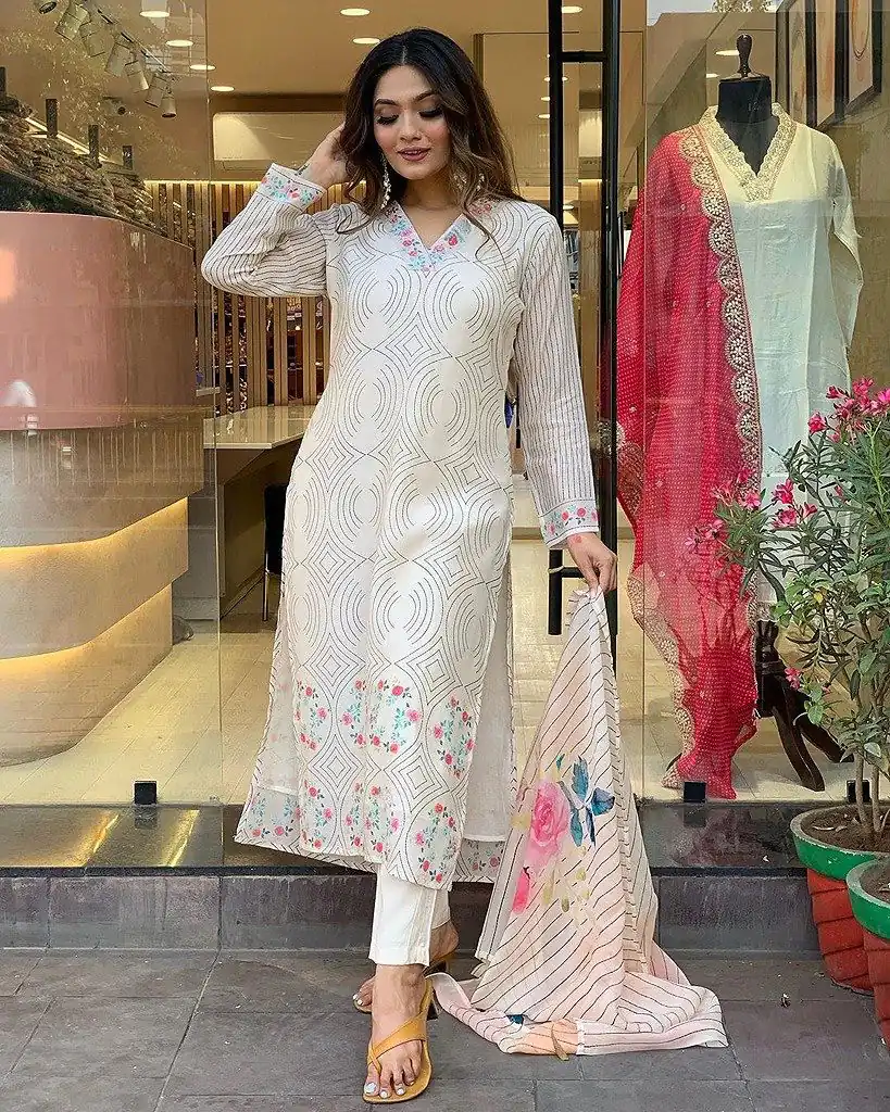 DC G21 White in Maslin Digital Print Salwar Suit . Wedding, Party, Festive, Events, Introductory Price ₹1699. Delivery 4-6 Working Days. Shop now. | Jump Suits, Salwar suit, Casual Suits, Creative suits, Designer Suits, Palazzo Suits, Party Wear Suits, Patiala Suits, Straight Suits