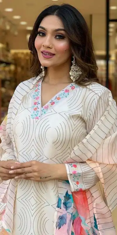 DC G21 White in Maslin Digital Print Salwar Suit . Wedding, Party, Festive, Events, Introductory Price ₹1699. Delivery 4-6 Working Days. Shop now. | Jump Suits, Salwar suit, Casual Suits, Creative suits, Designer Suits, Palazzo Suits, Party Wear Suits, Patiala Suits, Straight Suits