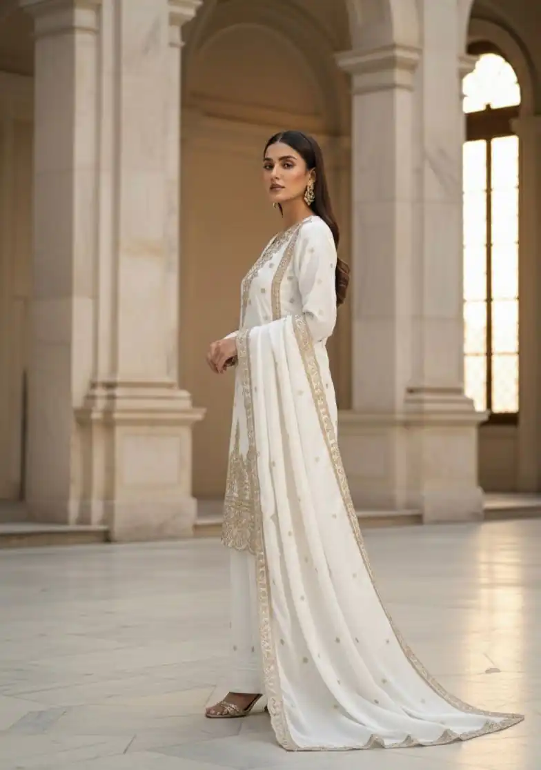 BE 444 White Color Organza Silk Salwar Suit with Embroidery Work. Special Price ₹2099. Delivery 4-6 Working Days. Shop now. | Jump Suits, Salwar suit, Casual Suits, Creative suits, Designer Suits, Palazzo Suits, Party Wear Suits, Patiala Suits, Straight Suits