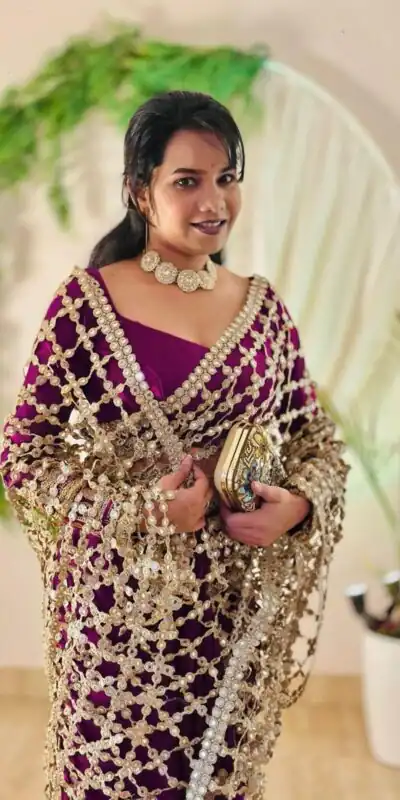 SRK 5322 Wine Fendy Silk Saree with Lace Work & Mirror Work. Wedding, Party, Festive, Events, Festive Deal ₹2499. Delivery 4-6 Working Days. Shop now. | Designer Sarees, Sarees, Bollywood Sarees, Creative Sarees, Embroidered Sarees, Ethnic Saree, Modern Digital sarees, Party Wear Sarees