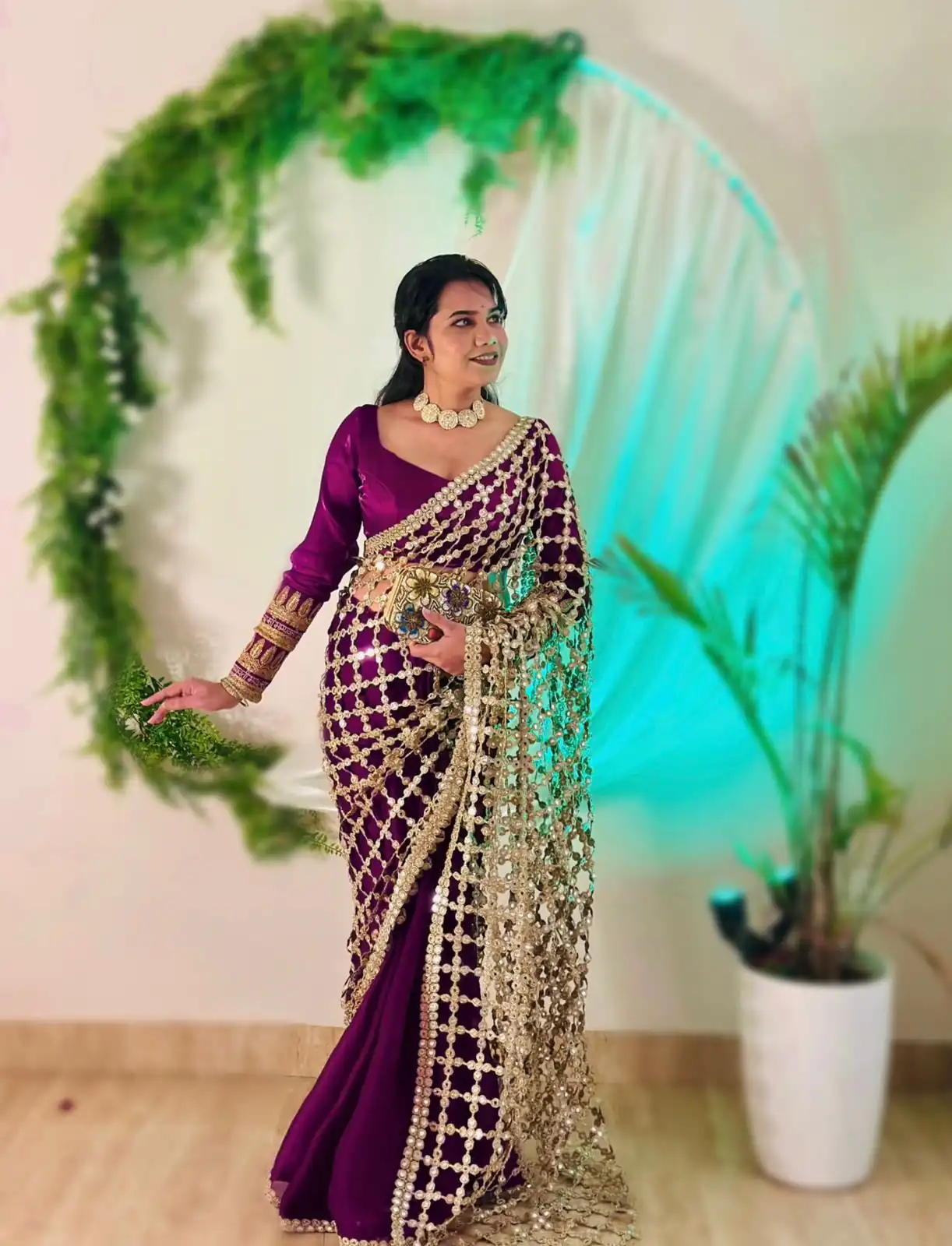 SRK 5322 Wine Fendy Silk Saree with Lace Work & Mirror Work. Wedding, Party, Festive, Events, Festive Deal ₹2499. Delivery 4-6 Working Days. Shop now. | Designer Sarees, Sarees, Bollywood Sarees, Creative Sarees, Embroidered Sarees, Ethnic Saree, Modern Digital sarees, Party Wear Sarees