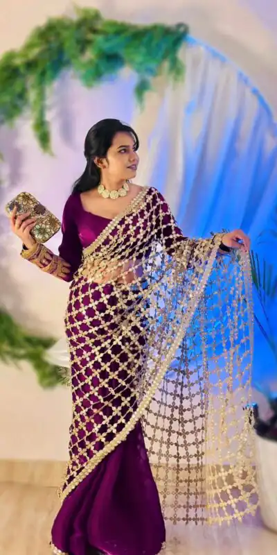 SRK 5322 Wine Fendy Silk Saree with Lace Work & Mirror Work. Wedding, Party, Festive, Events, Festive Deal ₹2499. Delivery 4-6 Working Days. Shop now. | Designer Sarees, Sarees, Bollywood Sarees, Creative Sarees, Embroidered Sarees, Ethnic Saree, Modern Digital sarees, Party Wear Sarees