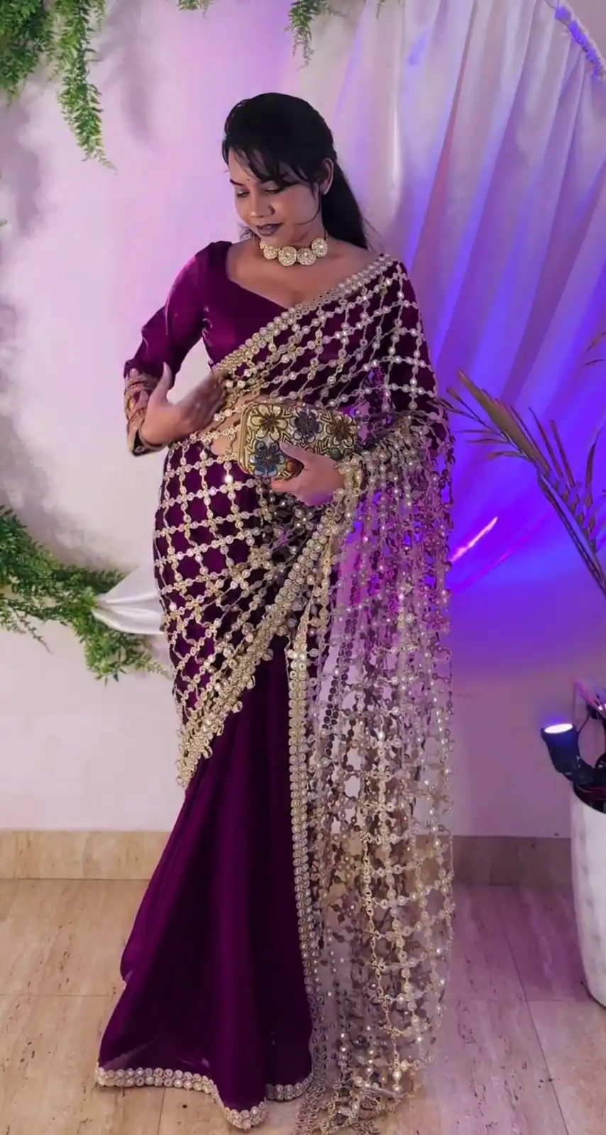 SRK 5322 Wine Fendy Silk Saree with Lace Work & Mirror Work. Wedding, Party, Festive, Events, Festive Deal ₹2499. Delivery 4-6 Working Days. Shop now. | Designer Sarees, Sarees, Bollywood Sarees, Creative Sarees, Embroidered Sarees, Ethnic Saree, Modern Digital sarees, Party Wear Sarees