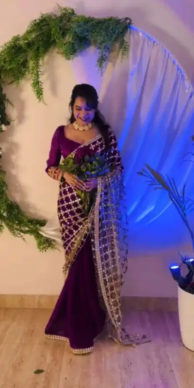 SRK 5322 Wine Fendy Silk Saree with Lace Work & Mirror Work. Wedding, Party, Festive, Events, Festive Deal ₹2499. Delivery 4-6 Working Days. Shop now. | Designer Sarees, Sarees, Bollywood Sarees, Creative Sarees, Embroidered Sarees, Ethnic Saree, Modern Digital sarees, Party Wear Sarees