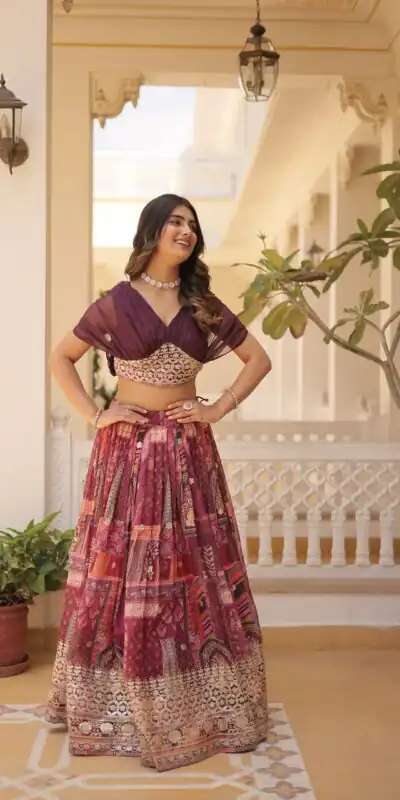 KA 5032 Wine Lehenga Choli Perfect for Wedding, Party, Temple Visit, Anniversary, Haldi – Best Price ₹3149. Delivery 4-6 Working Days. Shop now. | Lehenga, Bollywood Lehenga, Creative Lehenga, Designer Lehenga, Embroidered Lehenga, Party Wear Lehenga
