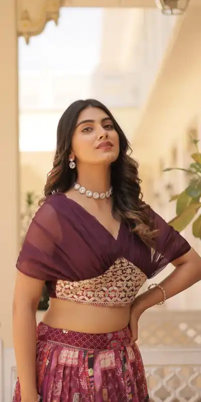 KA 5032 Wine Lehenga Choli Perfect for Wedding, Party, Temple Visit, Anniversary, Haldi – Best Price ₹3149. Delivery 4-6 Working Days. Shop now. | Lehenga, Bollywood Lehenga, Creative Lehenga, Designer Lehenga, Embroidered Lehenga, Party Wear Lehenga