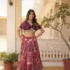 Wine Russian Silk Embroidery Work Lehenga Choli
