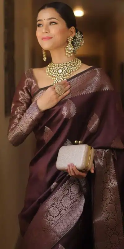 KPR 275 Wine Soft Lichi Silk Saree Perfect for Wedding, Party, Raksha Bandhan, Sangeet, Eid – . Get it for ₹1349. Delivery 4-6 Working Days. | Designer Sarees, Sarees, Bollywood Sarees, Creative Sarees, Embroidered Sarees, Ethnic Saree, Modern Digital sarees, Party Wear Sarees