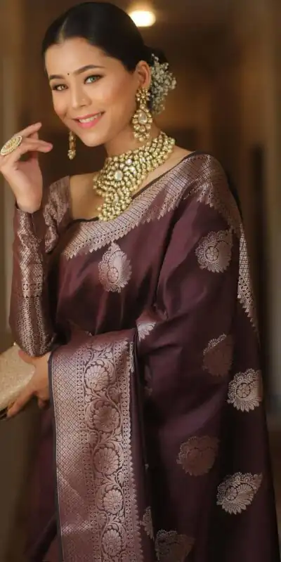 KPR 275 Wine Soft Lichi Silk Saree Perfect for Wedding, Party, Raksha Bandhan, Sangeet, Eid – . Get it for ₹1349. Delivery 4-6 Working Days. | Designer Sarees, Sarees, Bollywood Sarees, Creative Sarees, Embroidered Sarees, Ethnic Saree, Modern Digital sarees, Party Wear Sarees