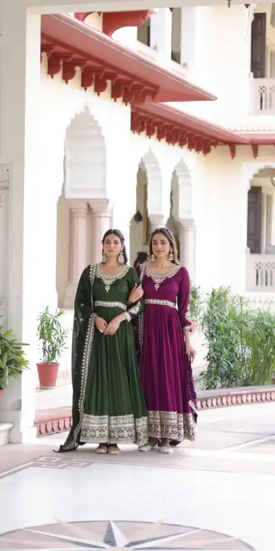 KA 1215 Wine Vichitra Silk Gown Perfect for Wedding, Party, Holi, Anniversary, Mehendi –. Grab it for ₹2449. Delivery 4-6 Working Days. Shop now. | Gowns, Bollywood Gowns, Creative Gowns, Designer Gowns, Embroidered Gowns, Party Wear Gowns