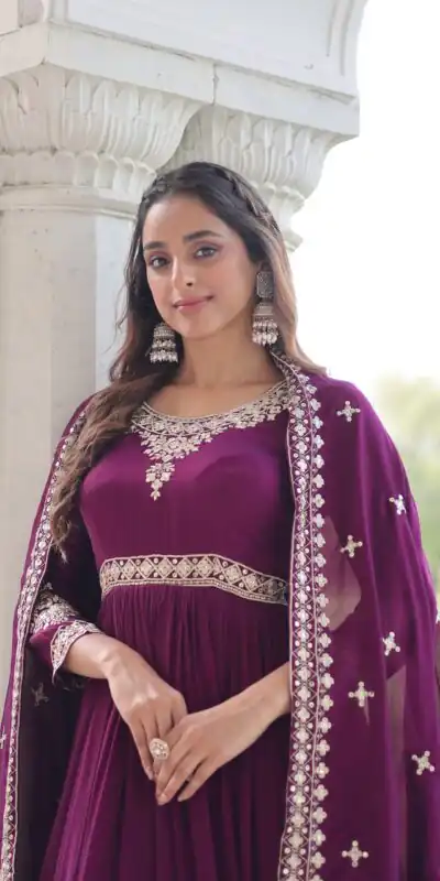 KA 1215 Wine Vichitra Silk Gown Perfect for Wedding, Party, Holi, Anniversary, Mehendi –. Grab it for ₹2449. Delivery 4-6 Working Days. Shop now. | Gowns, Bollywood Gowns, Creative Gowns, Designer Gowns, Embroidered Gowns, Party Wear Gowns