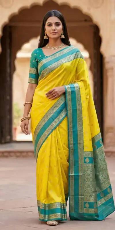 MB 3324 Yellow in Color Banarasi Silk Zari Work & Lace Work Saree . Now at just ₹1949. Delivery 4-6 Working Days. Shop now. | Designer Sarees, Sarees, Bollywood Sarees, Creative Sarees, Embroidered Sarees, Ethnic Saree, Modern Digital sarees, Party Wear Sarees
