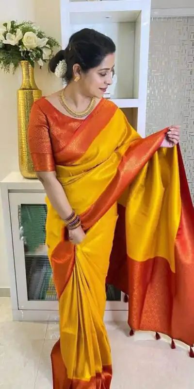 KPR 149 Yellow in Soft Lichi Silk Lace Work & Lace Border Saree. Affordable Price ₹1449. Delivery 4-6 Working Days. Shop now. | Designer Sarees, Sarees, Bollywood Sarees, Creative Sarees, Embroidered Sarees, Ethnic Saree, Modern Digital sarees, Party Wear Sarees