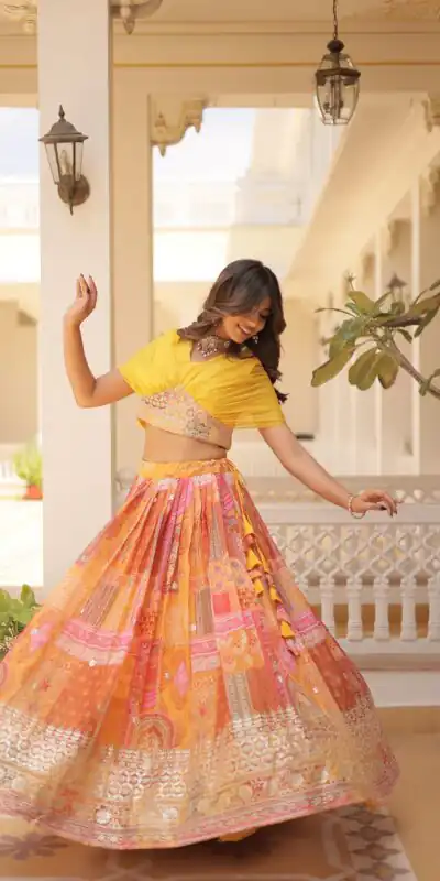 KA 5032 Yellow Lehenga Choli Perfect for Wedding, Party, Temple Visit, Anniversary, Haldi – Best Price ₹3149. Delivery 4-6 Working Days. Shop now. | Lehenga, Bollywood Lehenga, Creative Lehenga, Designer Lehenga, Embroidered Lehenga, Party Wear Lehenga