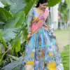 Aglow Blue Cotton Kalamkari Print Lehenga Choli