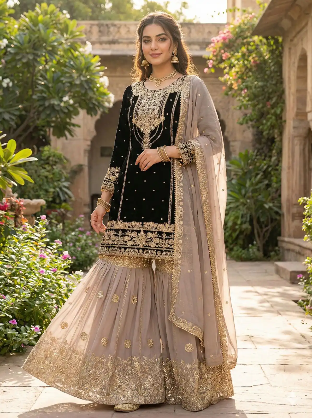 Alluring Black Georgette Embroider Work Salwar Suit