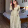 Alluring Cream Crunchy Silk Embroidery Work Anarkali Suit