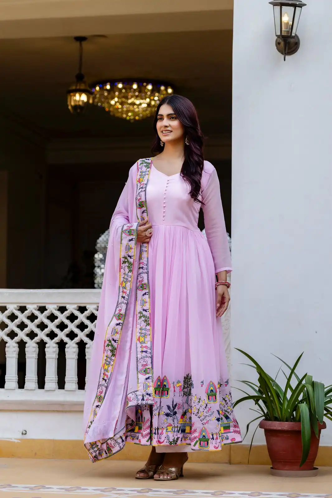 Alluring Pink Georgette Embroider Work Gown - Image 2
