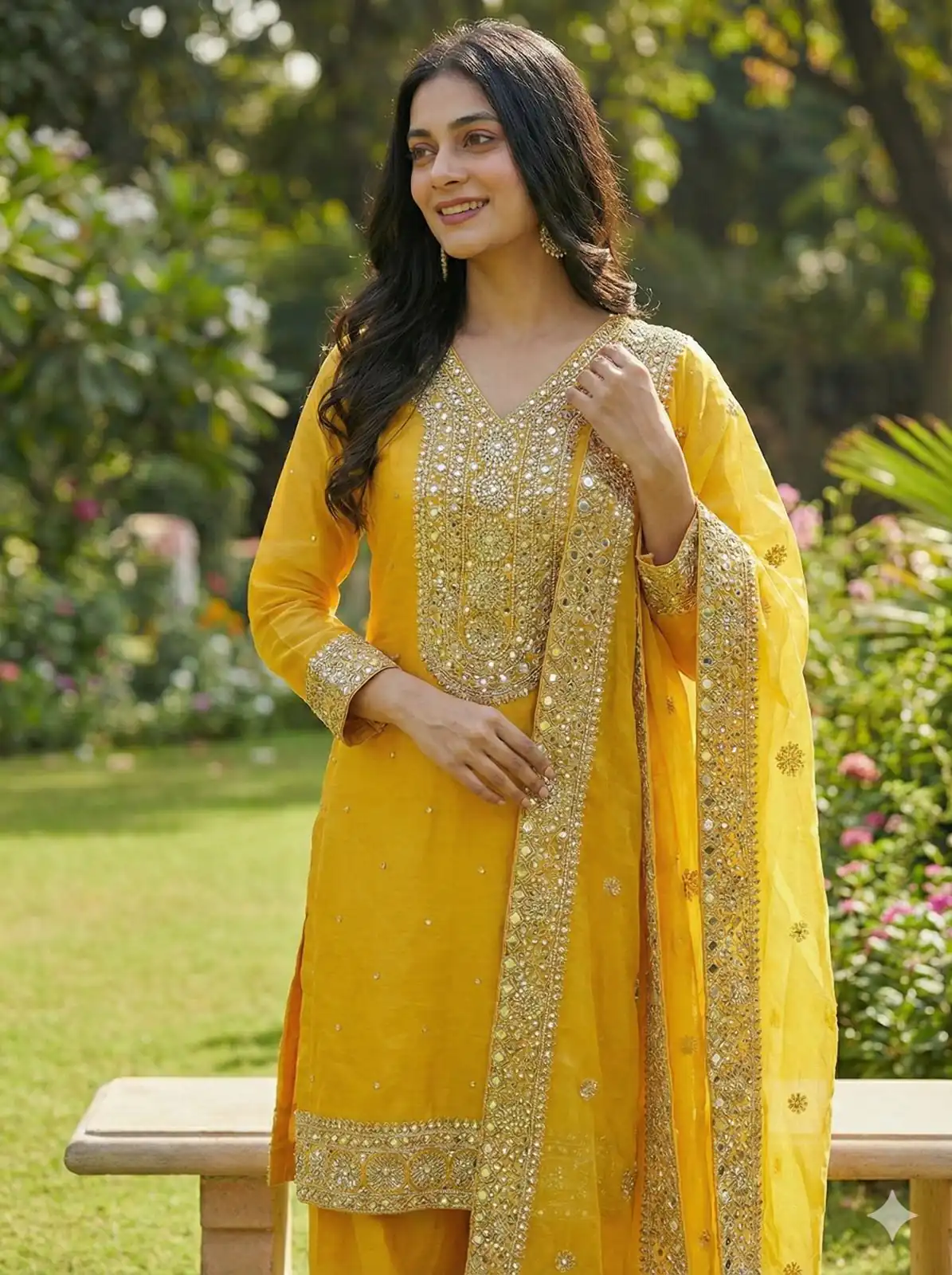 Alluring Yellow Fendy Silk Sequence Work Salwar Suit - Image 2