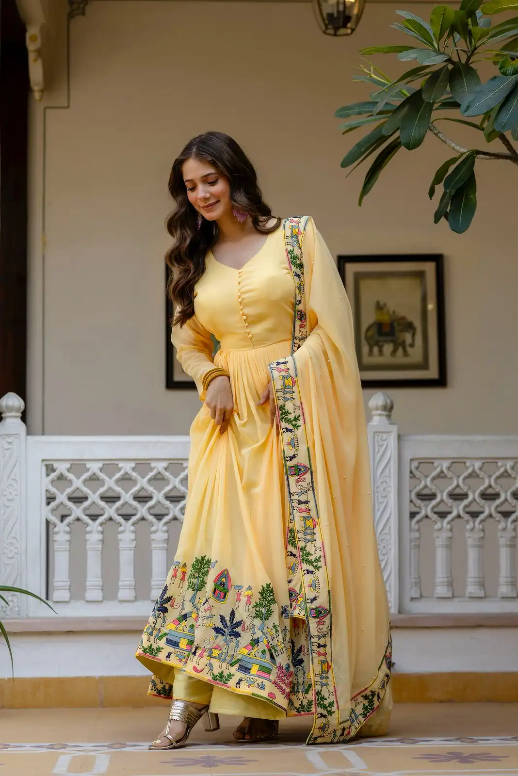 Alluring Yellow Georgette Embroider Work Gown - Image 4