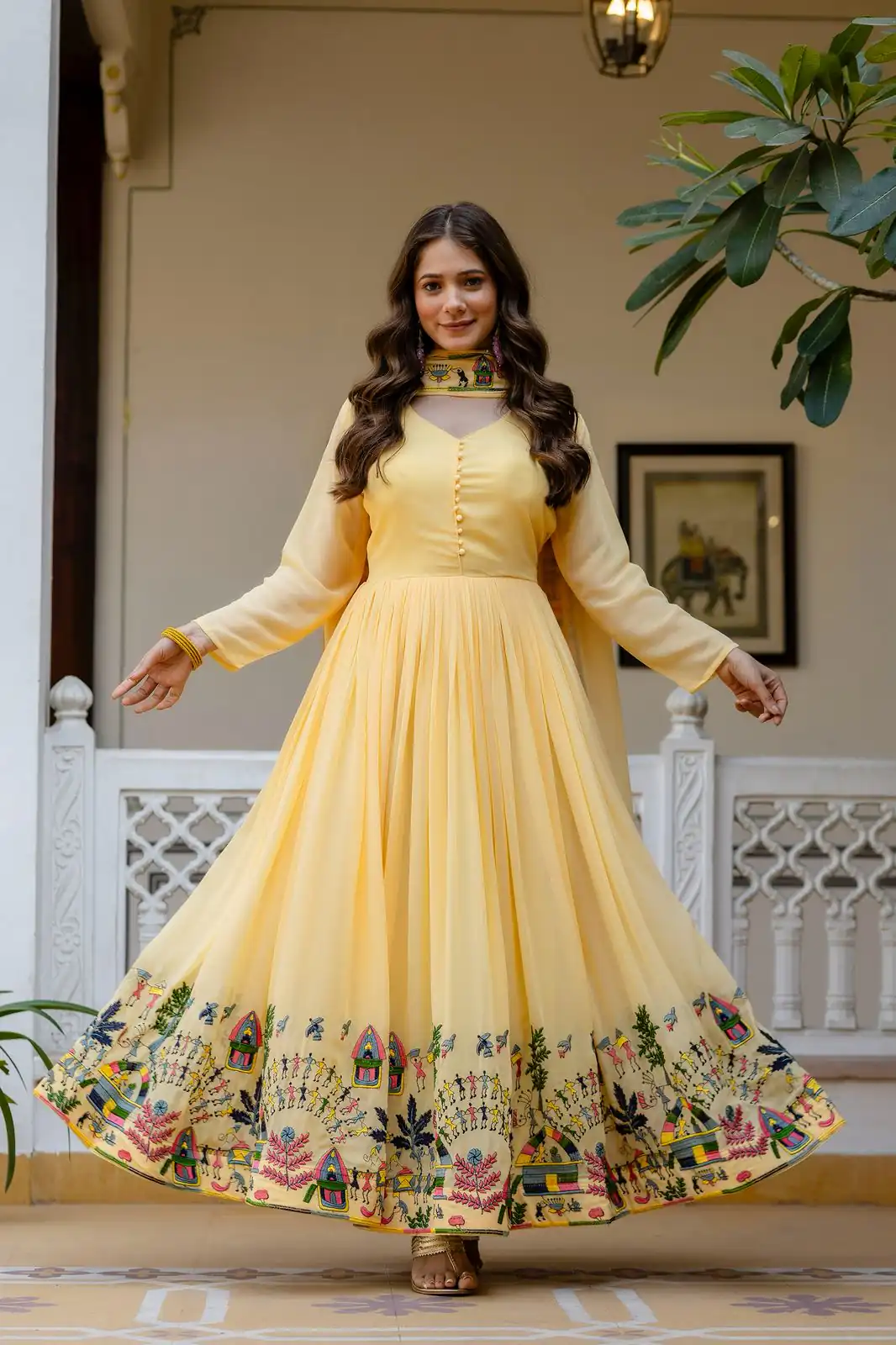 Alluring Yellow Georgette Embroider Work Gown - Image 7
