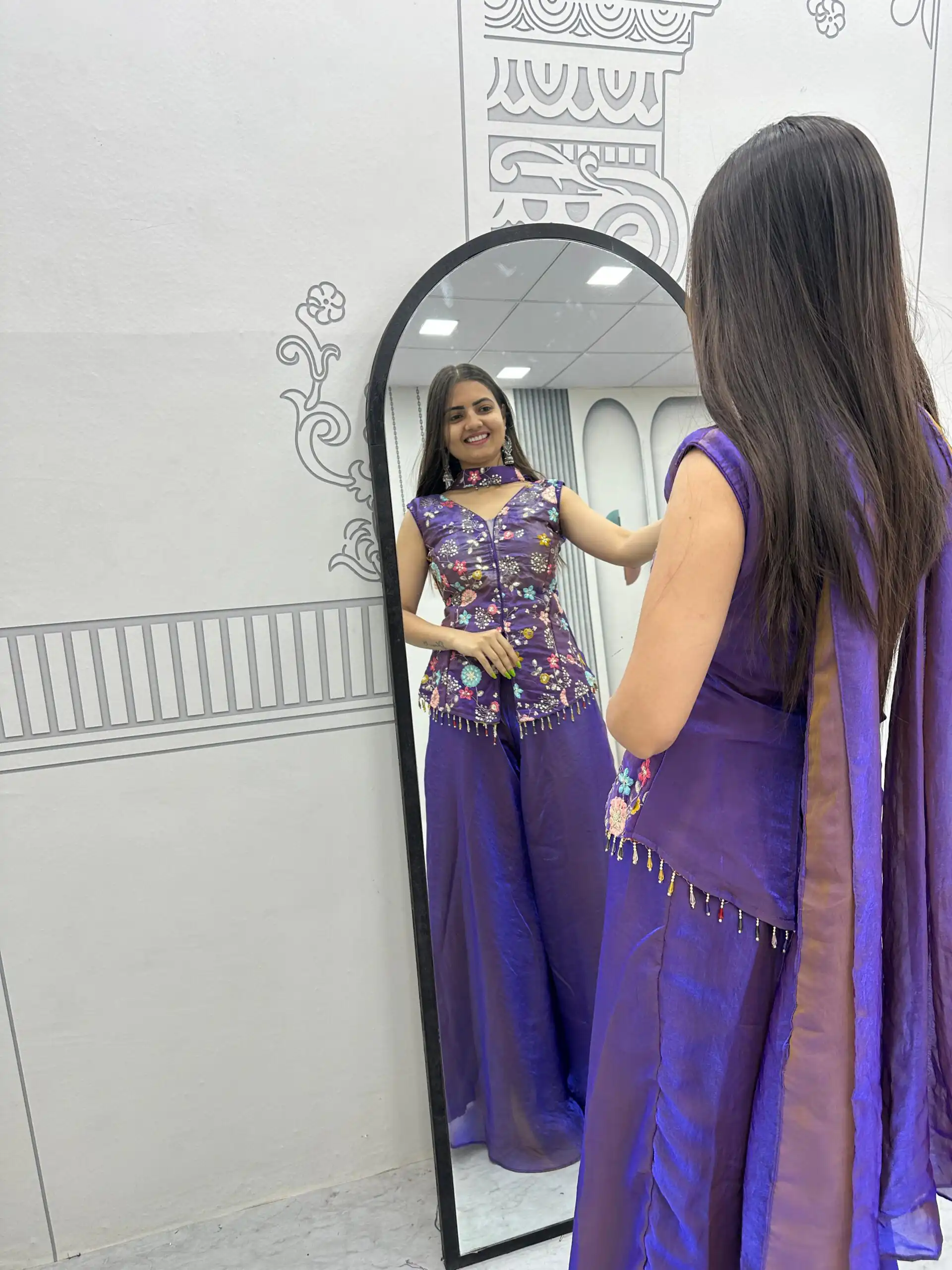 Angelic Purple Tissue Simmer Embroider Work Salwar Suit - Image 2