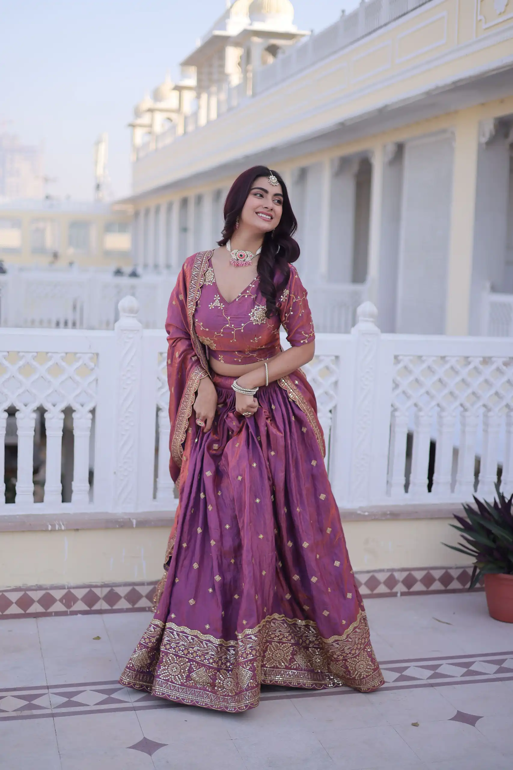 Beautiful Purple Ysl Silk Zari Embroidery Work Lehenga Choli - Image 6