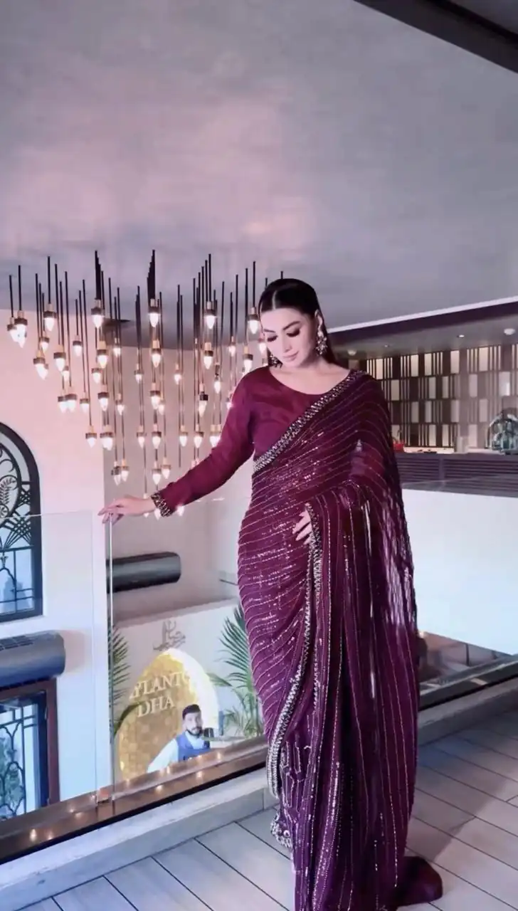 Beautiful Wine Kasturi Silk Sequins Work Saree - Image 3