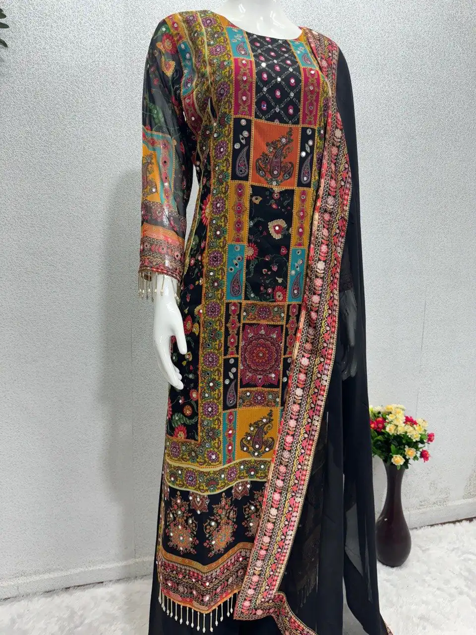 Classic Black Georgette Mirror Digital Print Salwar Suit - Image 2