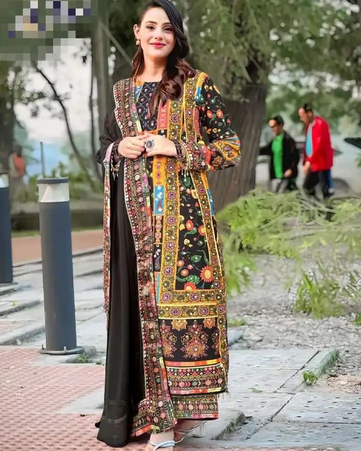 Classic Black Georgette Mirror Digital Print Salwar Suit