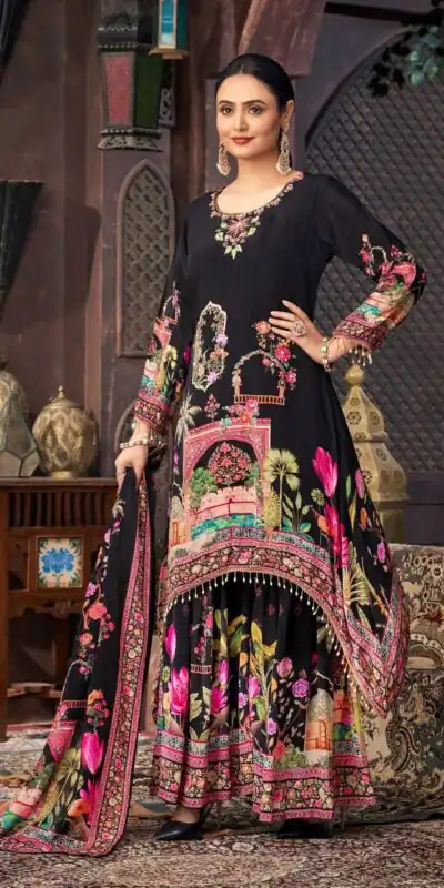 Classic Black Georgette Mirror Work Salwar Suit