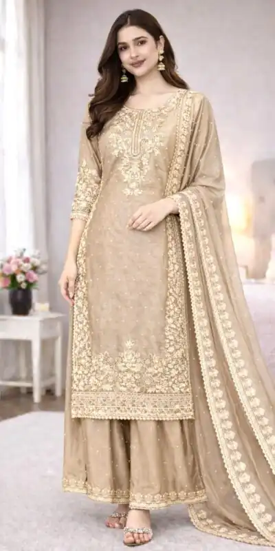 Classic Chiku Organza Silk Embroidery Work Salwar Suit