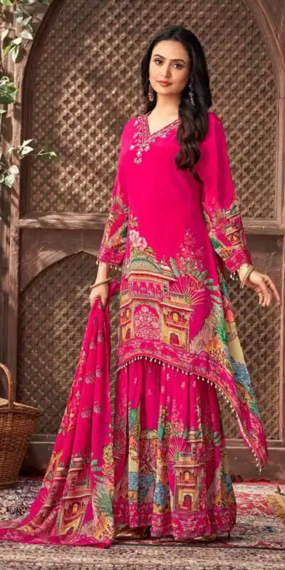Classic Pink Georgette Mirror Work Salwar Suit