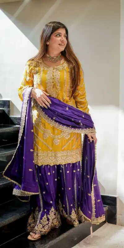 Darling Yellow Chinon Silk Embroider Work Salwar Suit