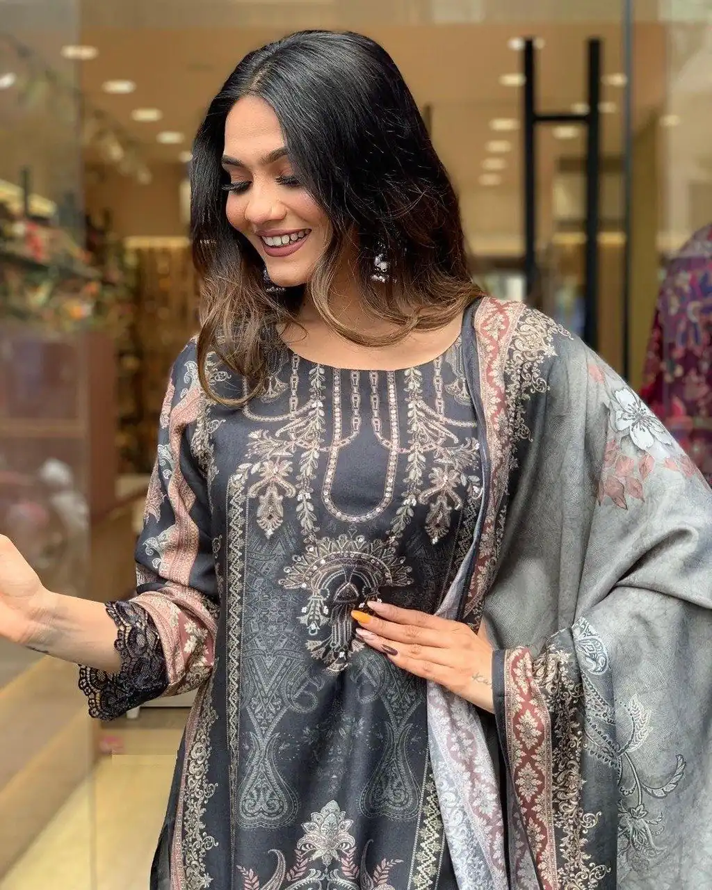 Elegant Black Maslin Digital Prints Salwar Suit - Image 5