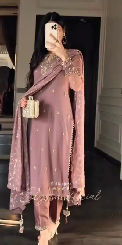 Elegant Onion Georgette Embroider Work Salwar Suit