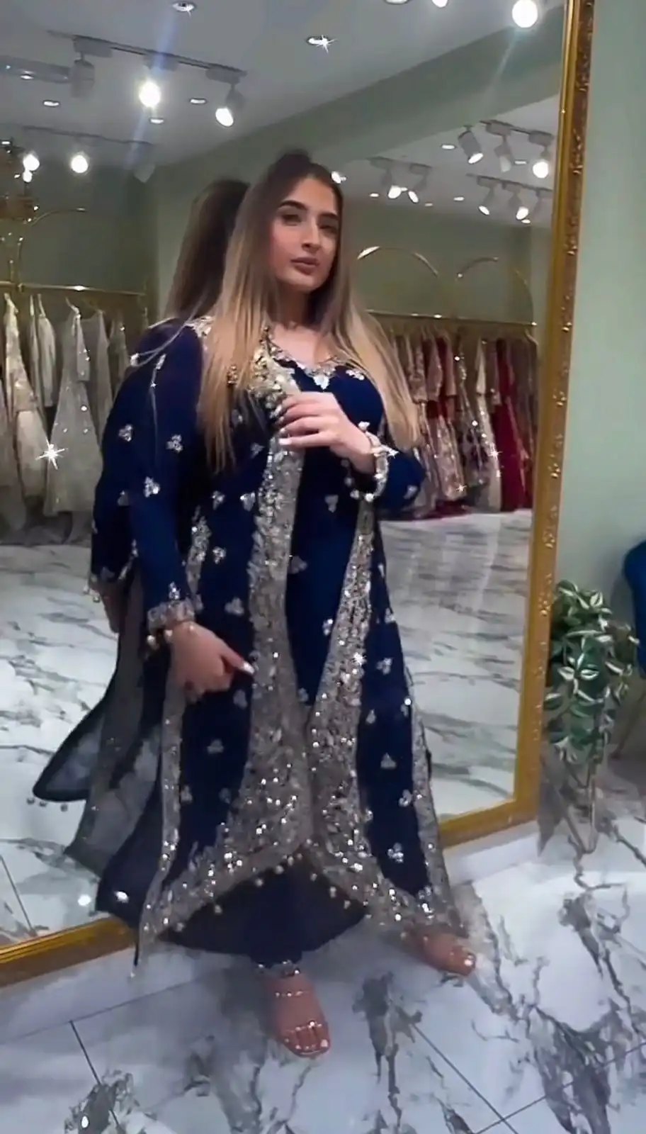 Fancy Navy Blue Georgette Embroider Work Salwar Suit - Image 3