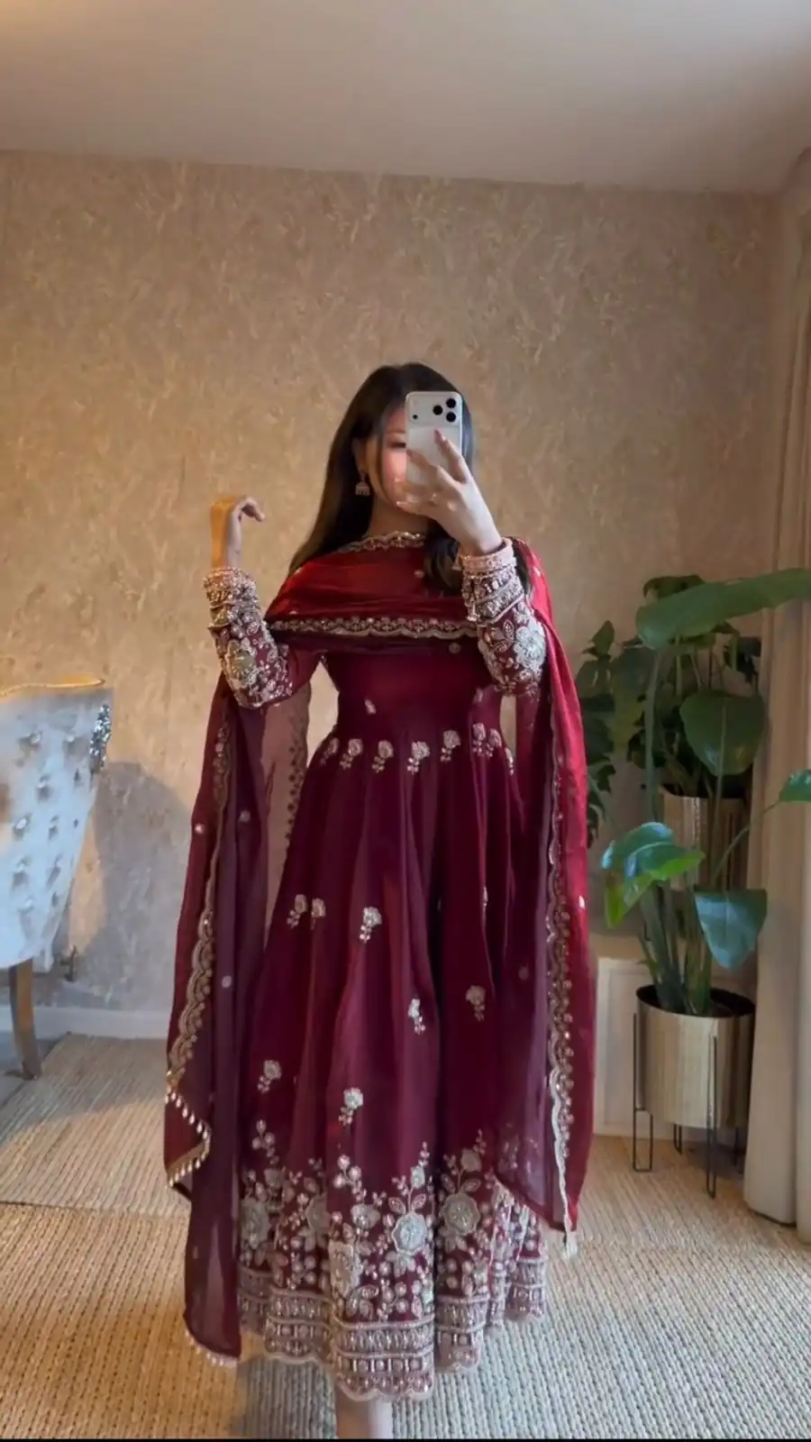 Gorgeous Maroon Fendy Silk Thread Work Salwar Suit - Image 3