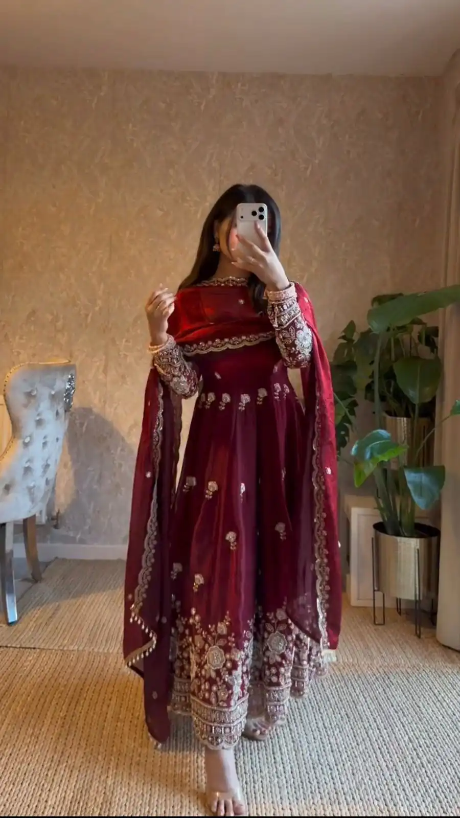 Gorgeous Maroon Fendy Silk Thread Work Salwar Suit