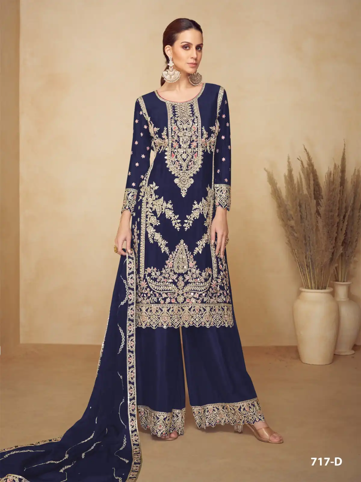 Lovely Navy Blue Viscous Chinon Embroidery Work Salwar Suit