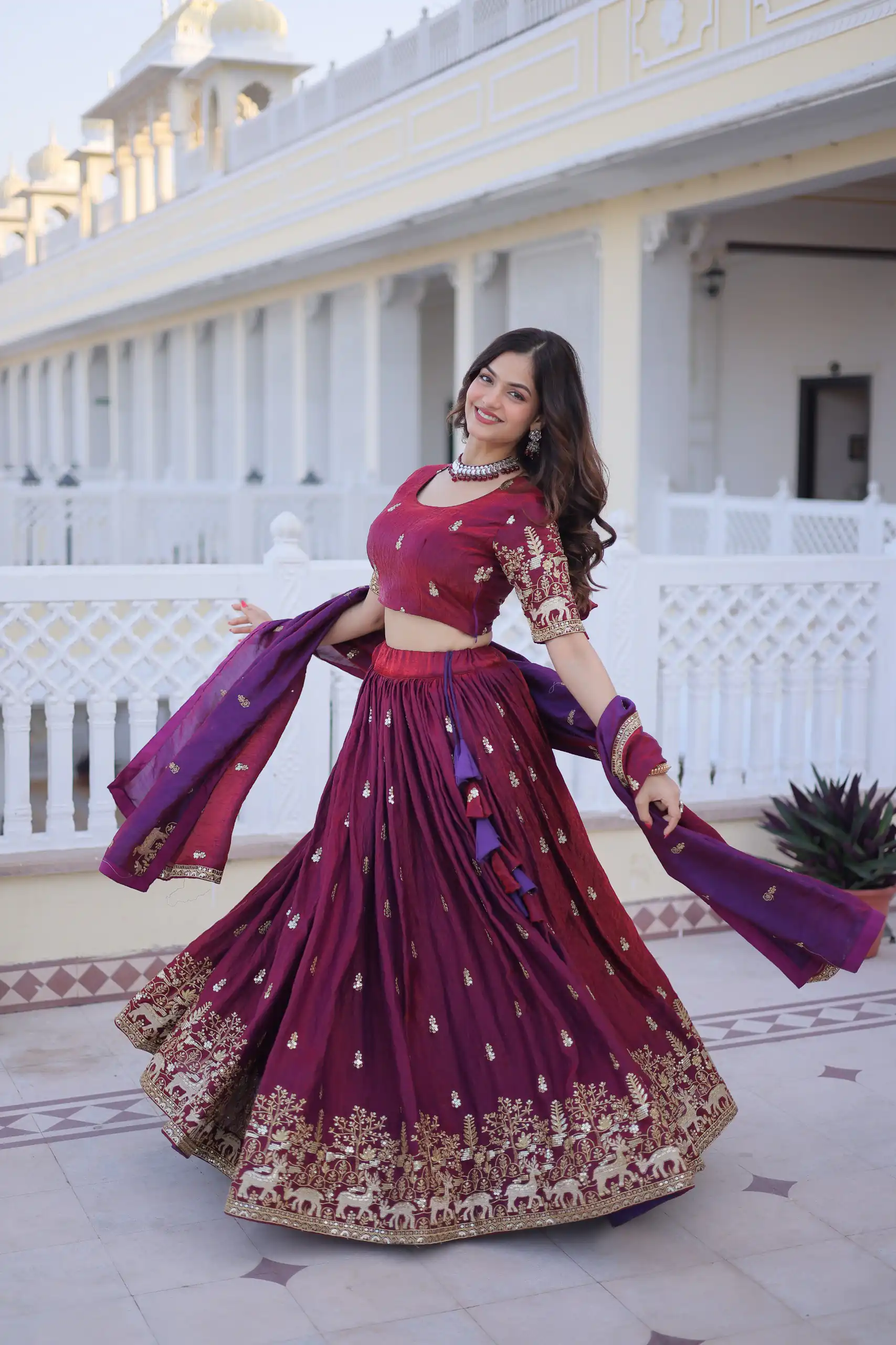 Majestic Maroon Fendi Silk Embroider Work Lehenga Choli - Image 6