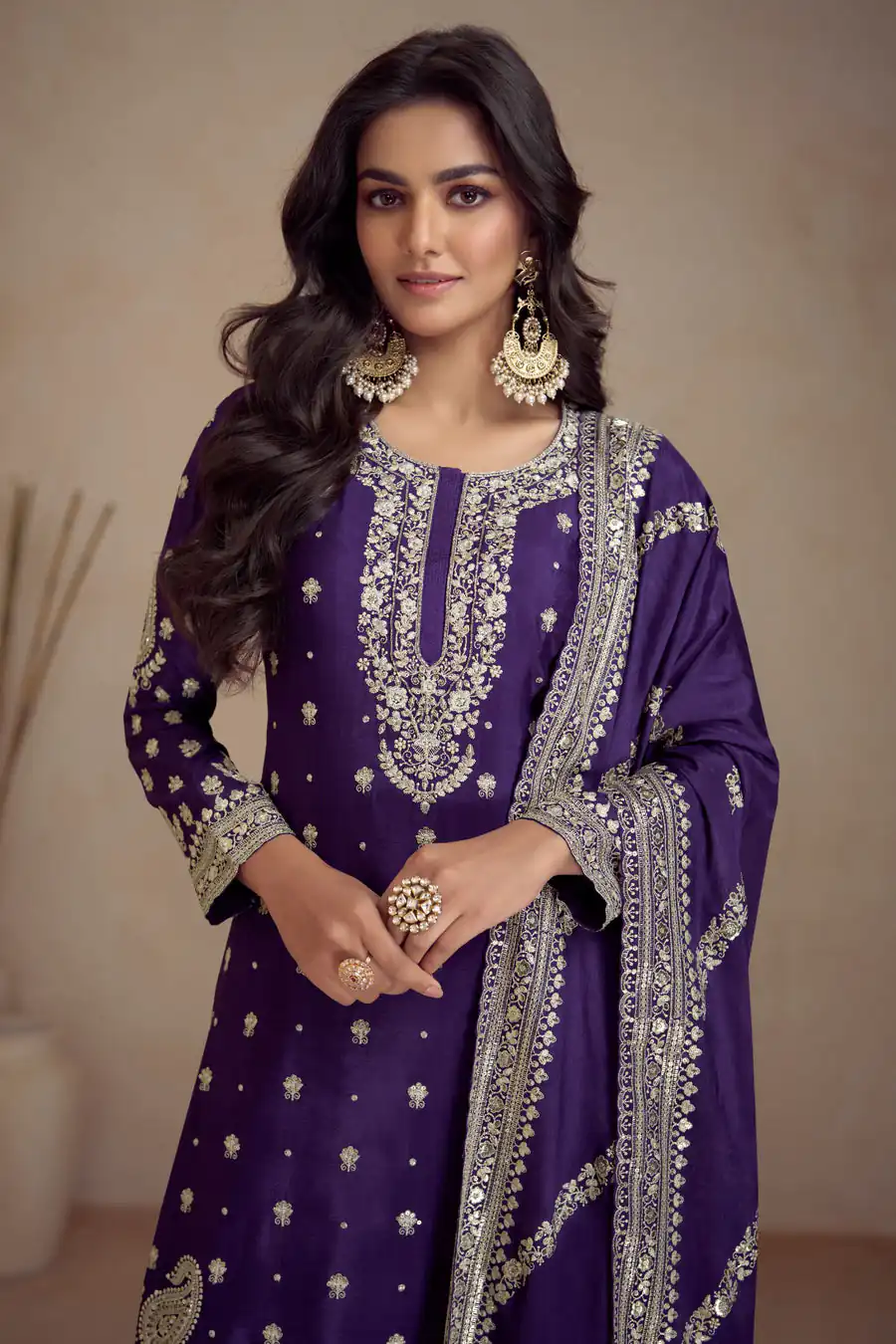 Peaceful Purple Chinon Silk Embroider Work Salwar Suit - Image 2