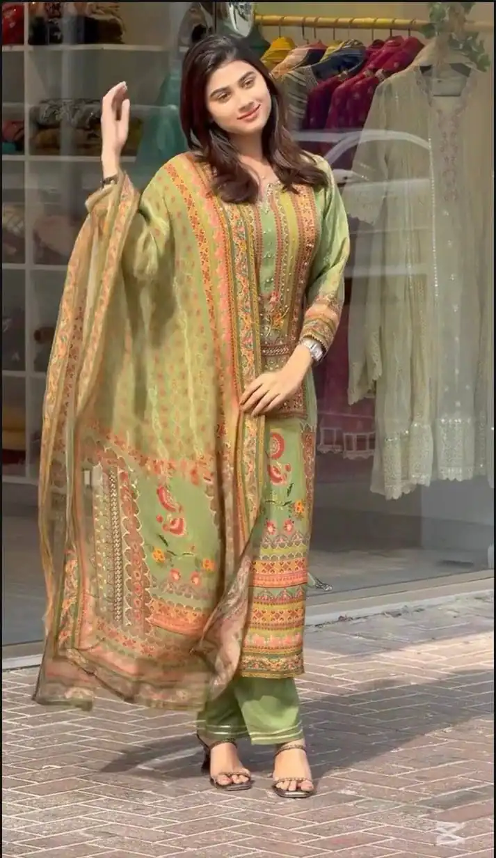 Perfect Pista Faux Georgette Printed Hand Work Salwar Suit - Image 3