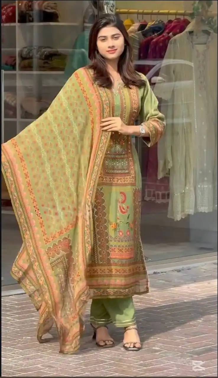 Perfect Pista Faux Georgette Printed Hand Work Salwar Suit - Image 2