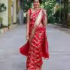 Pretty Red Lichi Silk Jacquard Work Saree