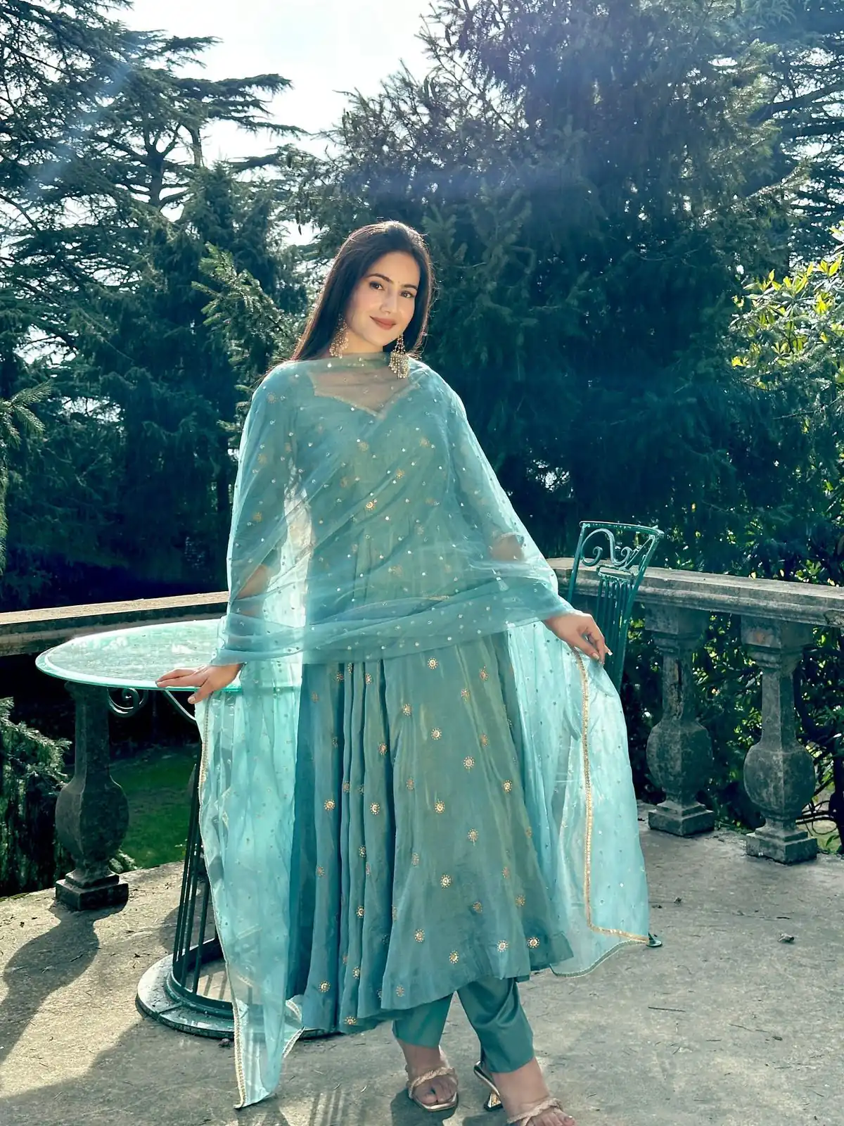 Solid Sky Blue Vichitra Silk Sequence Work Gown - Image 7