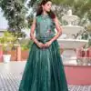 Solid Teal Green Gold Crush Embroider Work Lehenga Choli